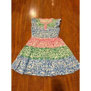 NWT Girls Roller Rabbit Casual Dress S Blue Pink Green Floral Flutter Sleeve